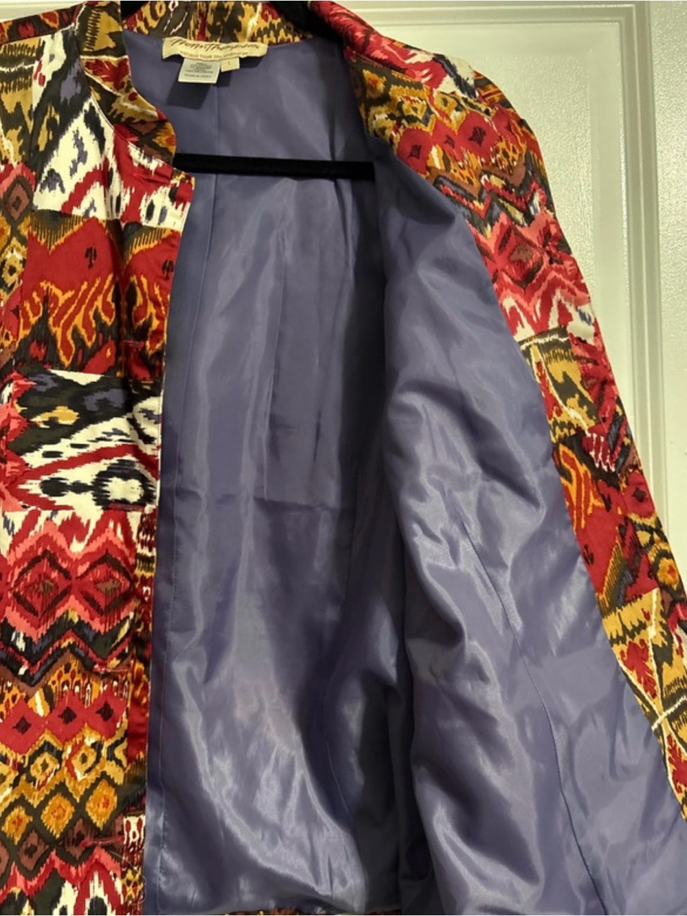 Norm Thompson Red Multi-Pattern Open Front Blazer - Picture 4 of 4